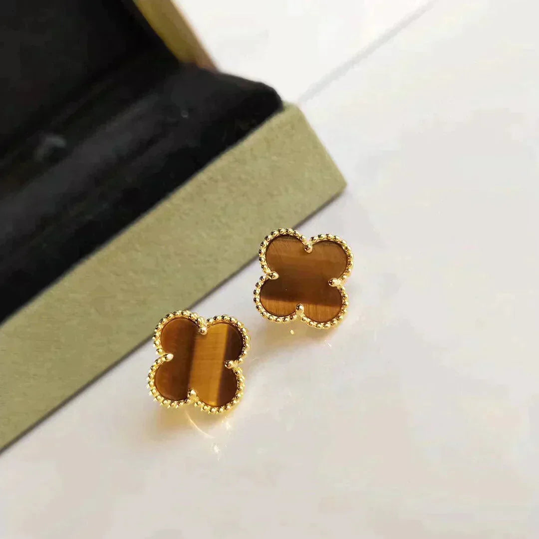 [Spark]CLOVER MEDIUM 1 MOTIFS TIGER EYE EARRINGS