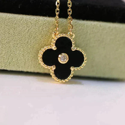 [Spark]CLOVER 15MM DIAMOND ONYX NECKLACE