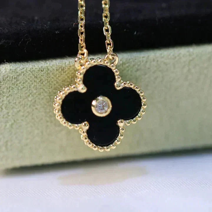 [Spark]CLOVER 15MM DIAMOND ONYX NECKLACE