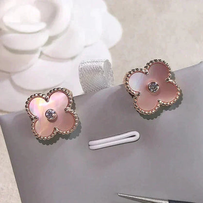 [Spark]CLOVER MEDIUM 1 MOTIFS  PINK MOP DIAMOND EARRINGS