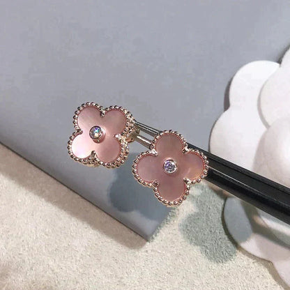 [Spark]CLOVER MEDIUM 1 MOTIFS  PINK MOP DIAMOND EARRINGS