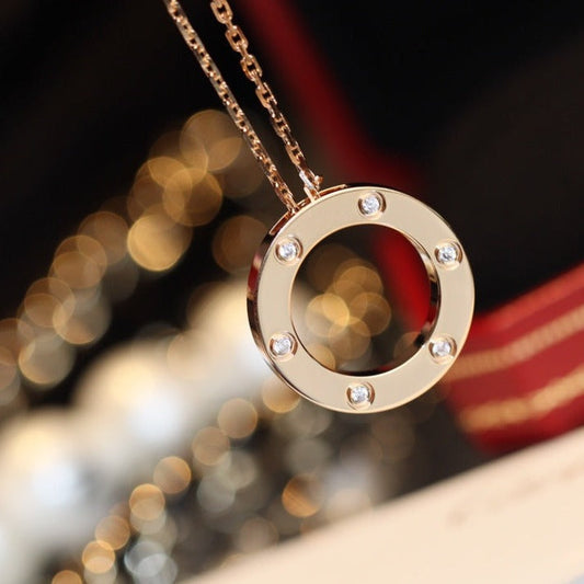 [Spark]LOVE NECKLACE 16MM 6 DIAMONDS PINK GOLD