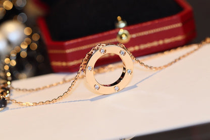 [Spark]LOVE NECKLACE 16MM 6 DIAMONDS PINK GOLD