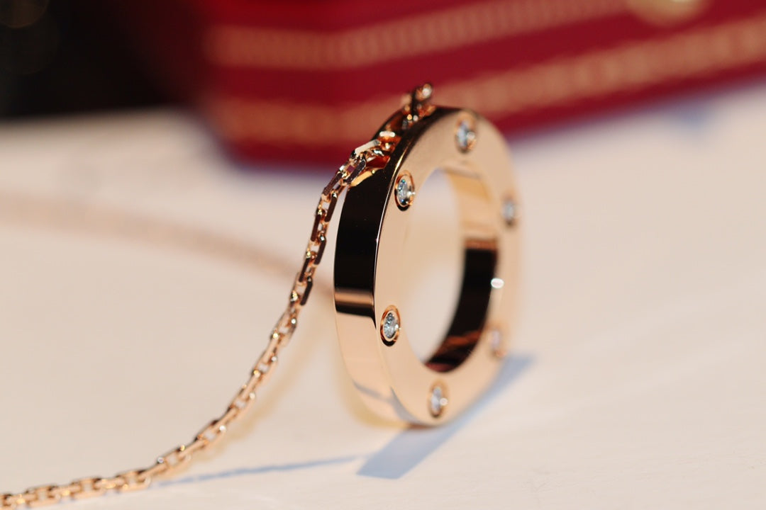 [Spark]LOVE NECKLACE 16MM 6 DIAMONDS PINK GOLD