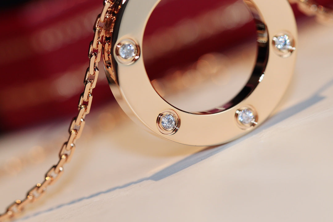 [Spark]LOVE NECKLACE 16MM 6 DIAMONDS PINK GOLD