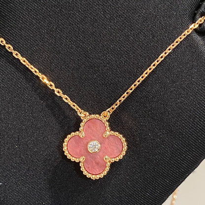 [Spark]CLOVER 15MM DIAMOND RHODONITE NECKLACE