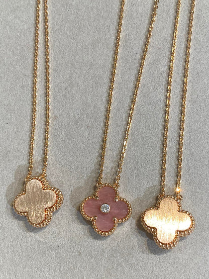 [Spark]CLOVER 15MM DIAMOND RHODONITE NECKLACE