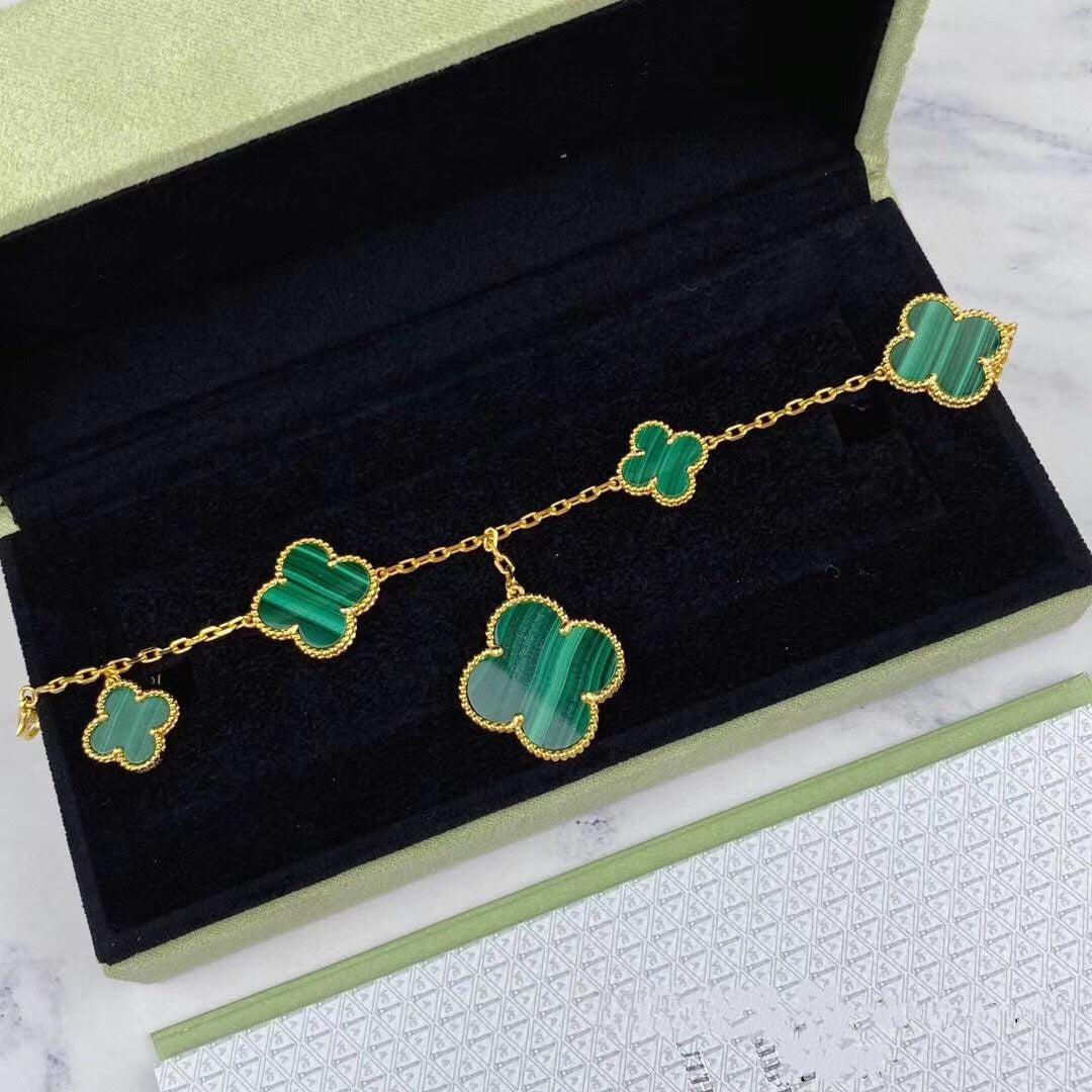 [Spark]MAGIC CLOVER MALACHITE GOLD BRACELET 5 MOTIFS