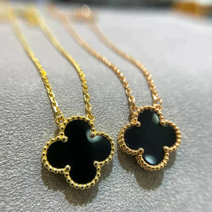 [Spark]CLOVER 15MM BLACK ONYX SINGLE FLOWER NECKLACE