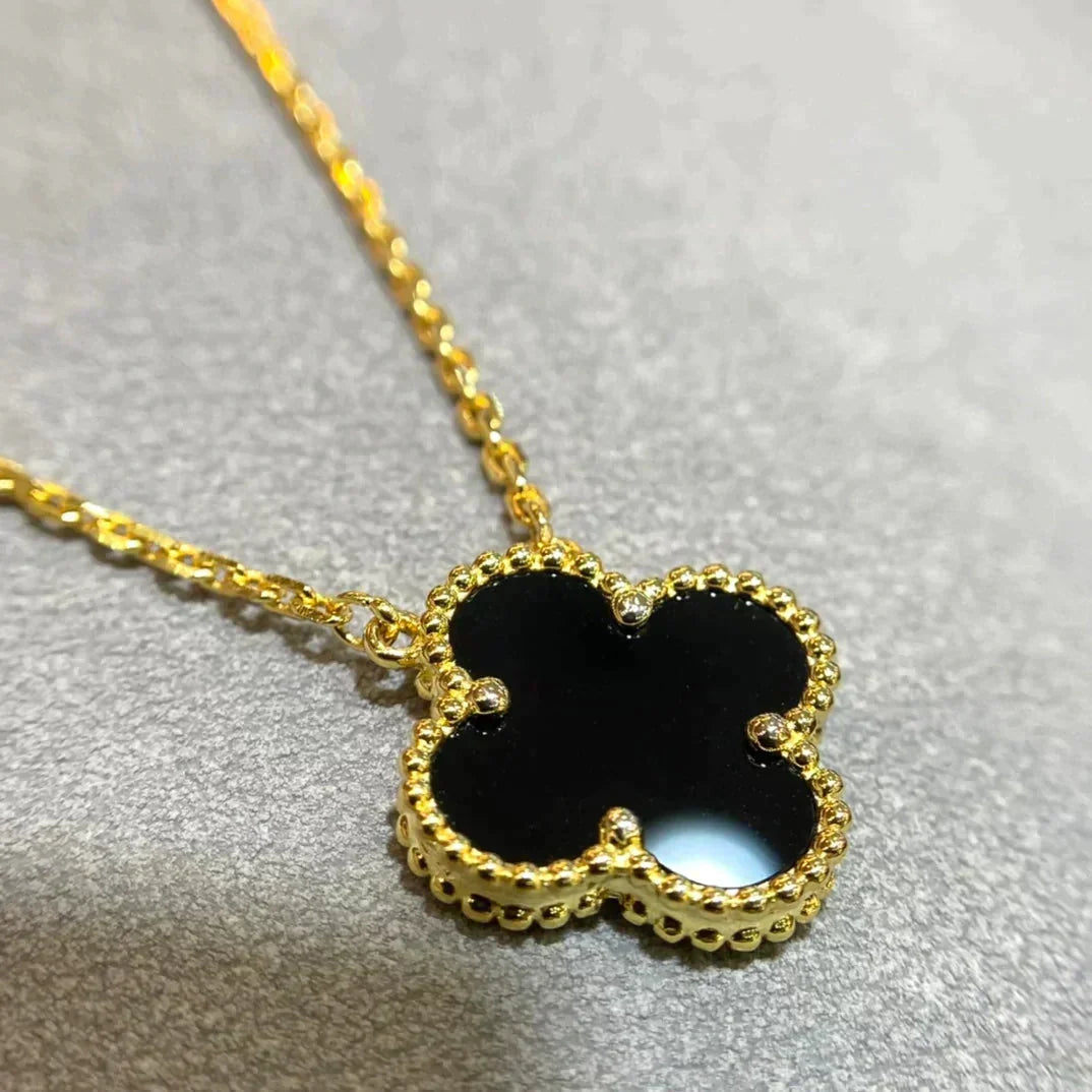 [Spark]CLOVER 15MM BLACK ONYX SINGLE FLOWER NECKLACE