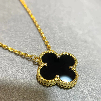 [Spark]CLOVER 15MM BLACK ONYX SINGLE FLOWER NECKLACE