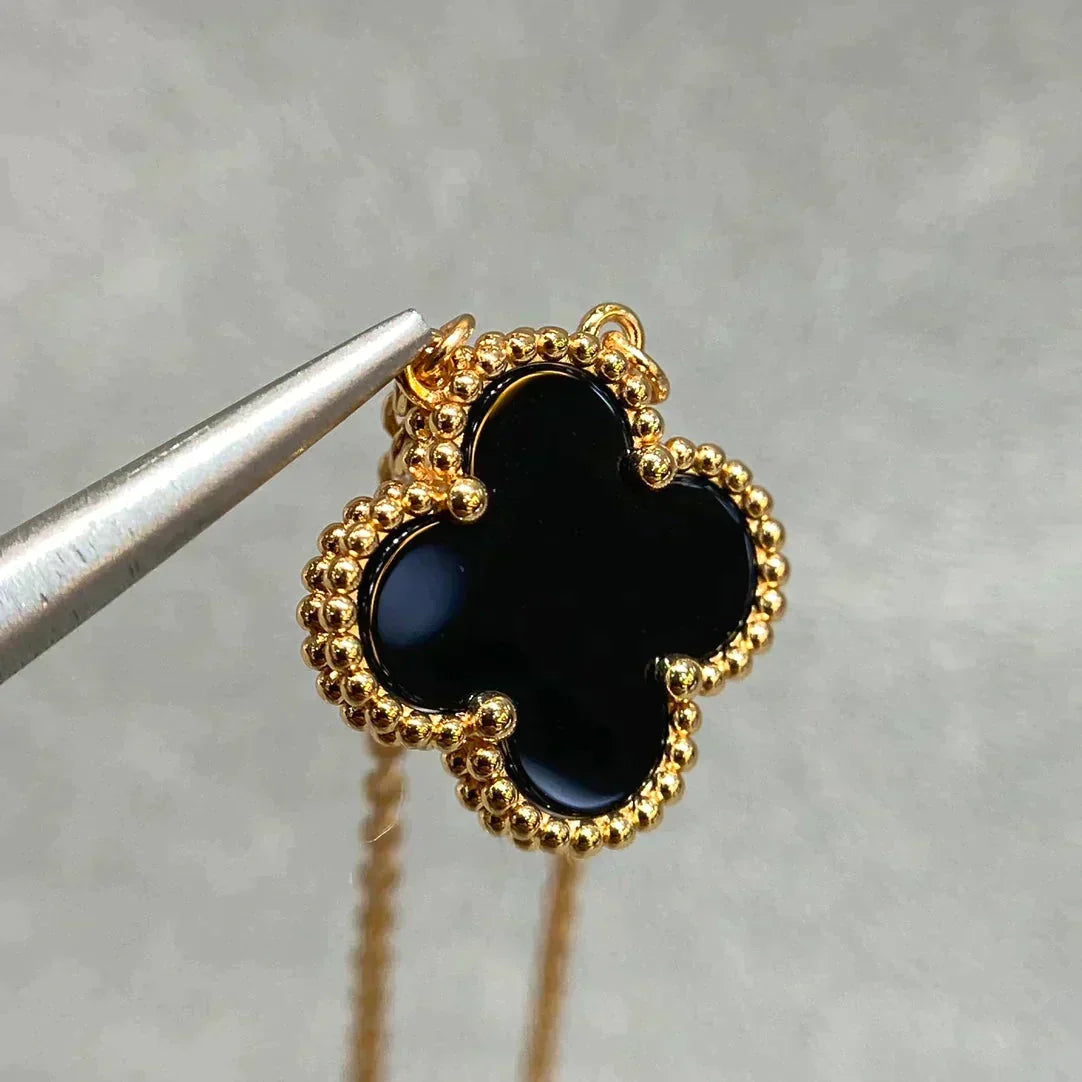 [Spark]CLOVER 15MM BLACK ONYX SINGLE FLOWER NECKLACE