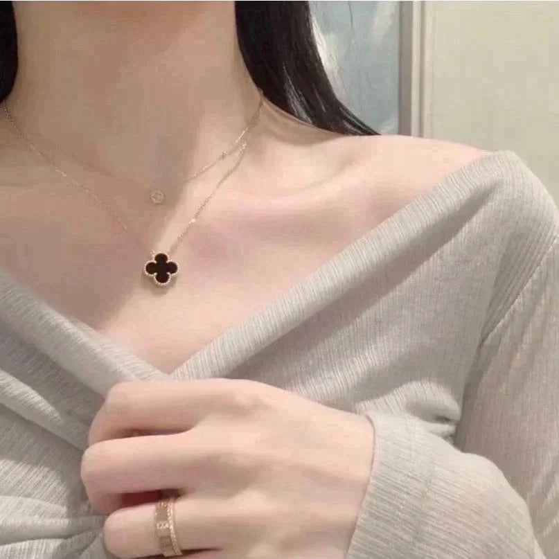[Spark]CLOVER 15MM BLACK ONYX SINGLE FLOWER NECKLACE