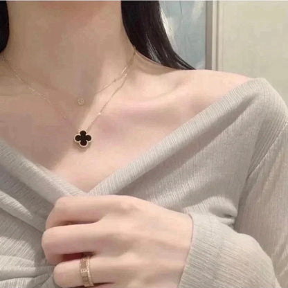 [Spark]CLOVER 15MM BLACK ONYX SINGLE FLOWER NECKLACE