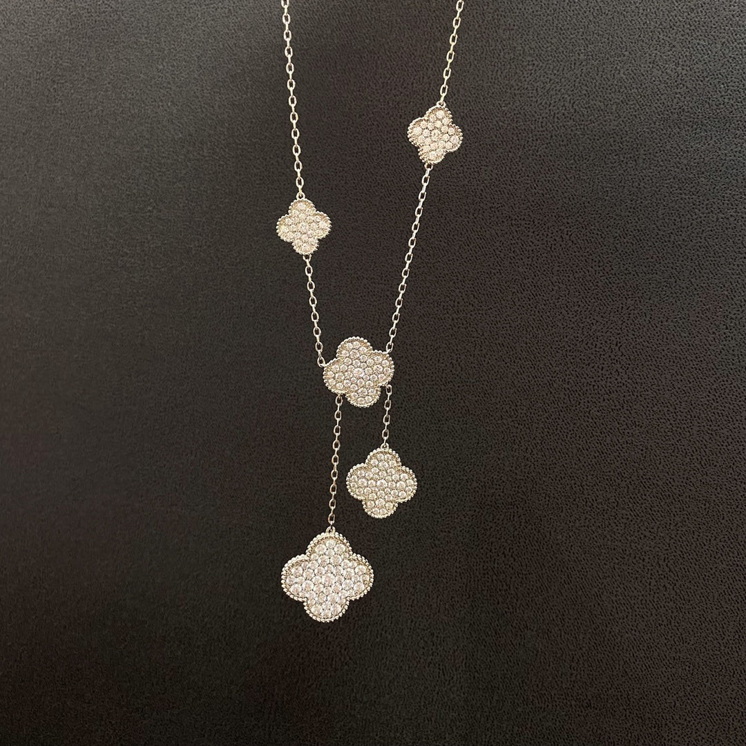 [Spark]CLOVER 5 MOTIFS SILVER DIAMONDS NECKLACE