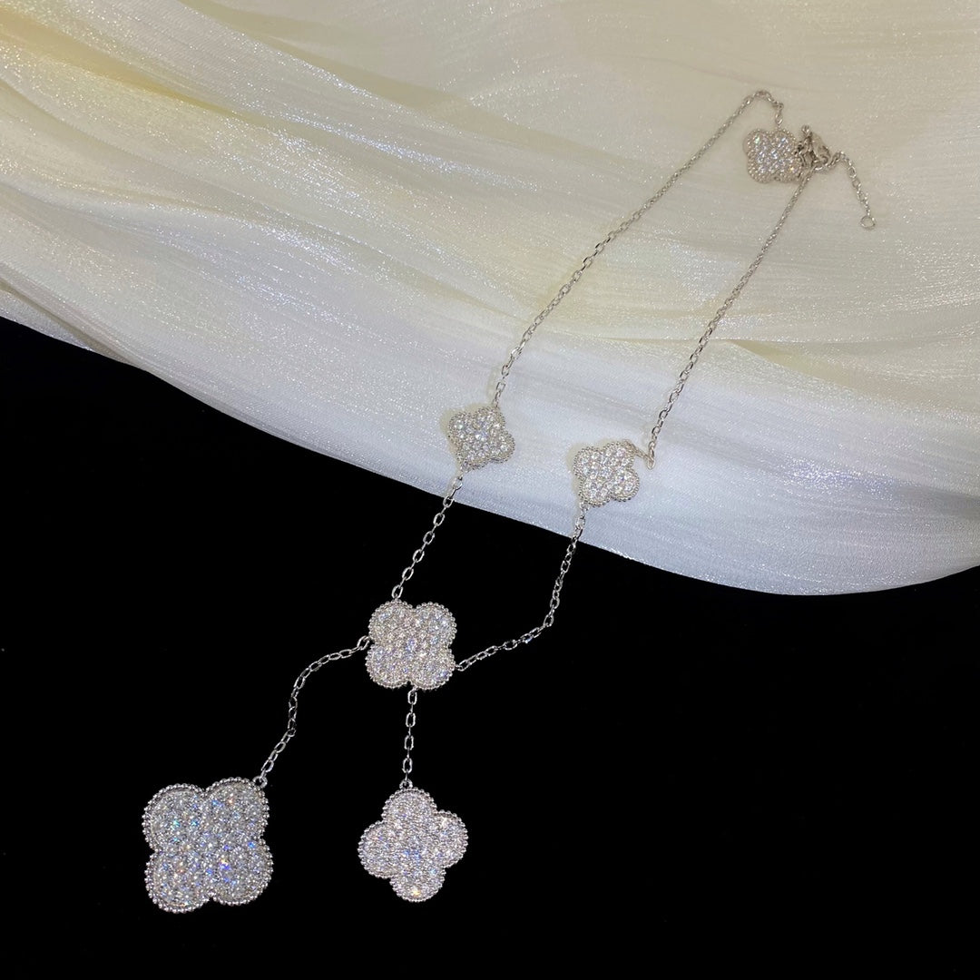 [Spark]CLOVER 5 MOTIFS SILVER DIAMONDS NECKLACE