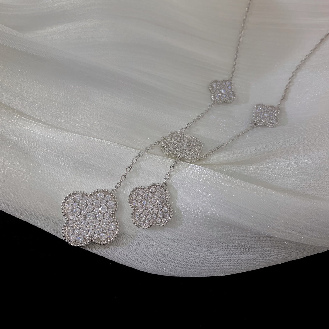 [Spark]CLOVER 5 MOTIFS SILVER DIAMONDS NECKLACE