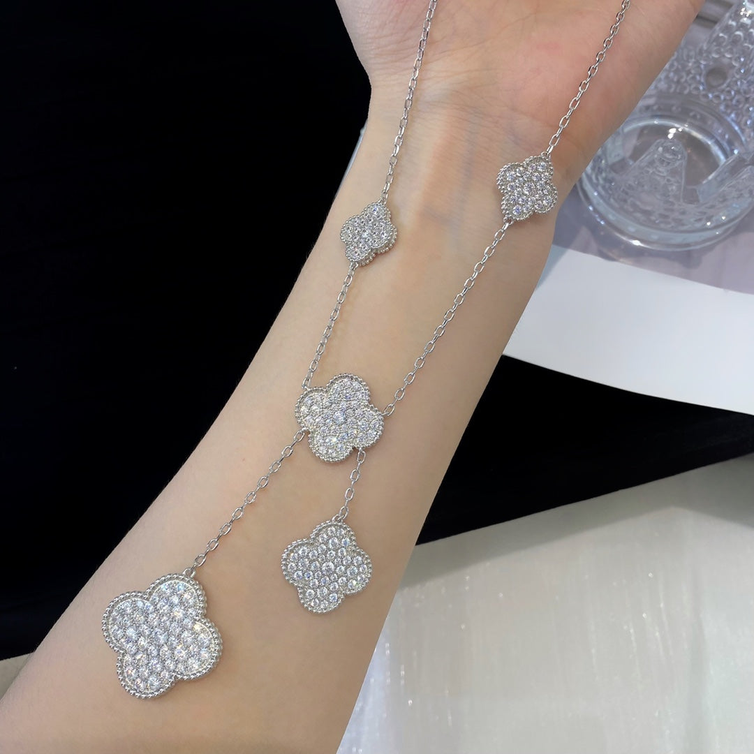 [Spark]CLOVER 5 MOTIFS SILVER DIAMONDS NECKLACE
