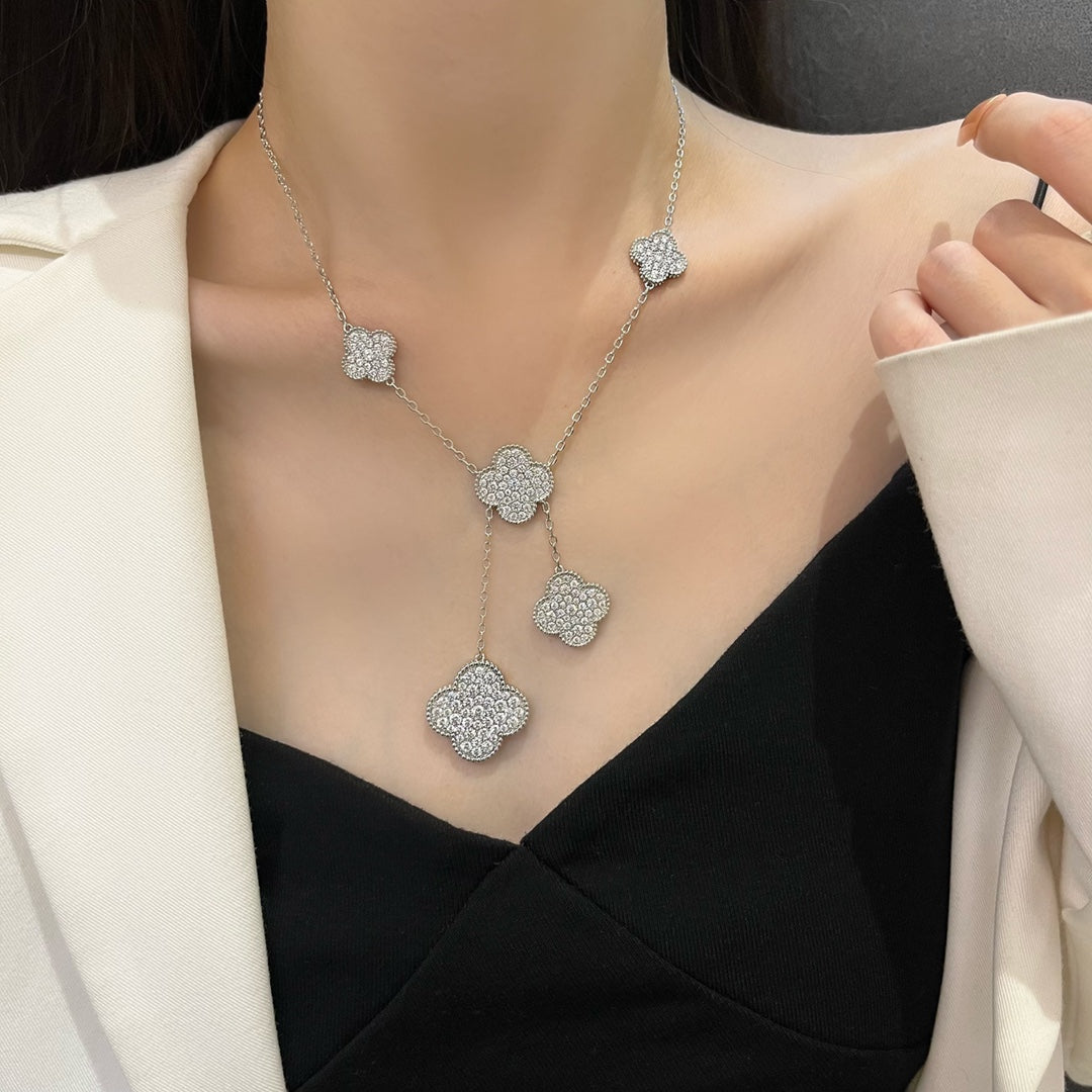 [Spark]CLOVER 5 MOTIFS SILVER DIAMONDS NECKLACE