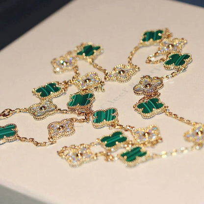 [Spark]CLOVER 20 MOTIFS MALACHITE DIAMOND NECKLACE