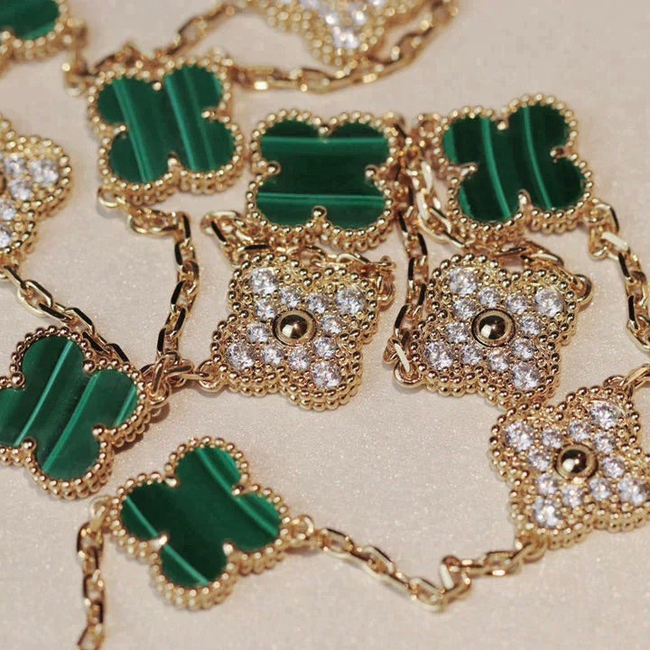 [Spark]CLOVER 20 MOTIFS MALACHITE DIAMOND NECKLACE