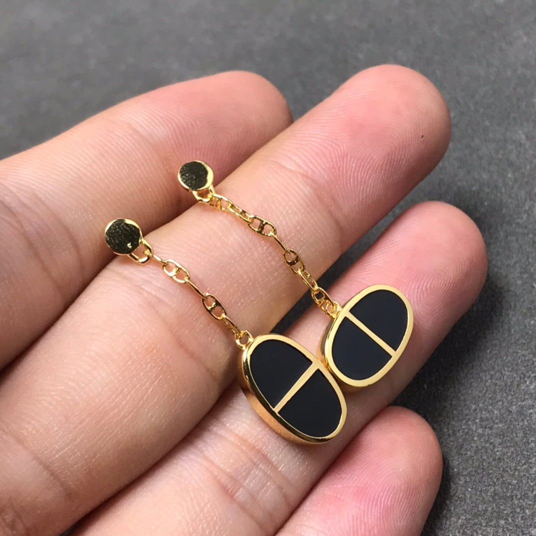 [Spark]CHAINE VERSO BLACK CERAMIC SILVER EARRINGS