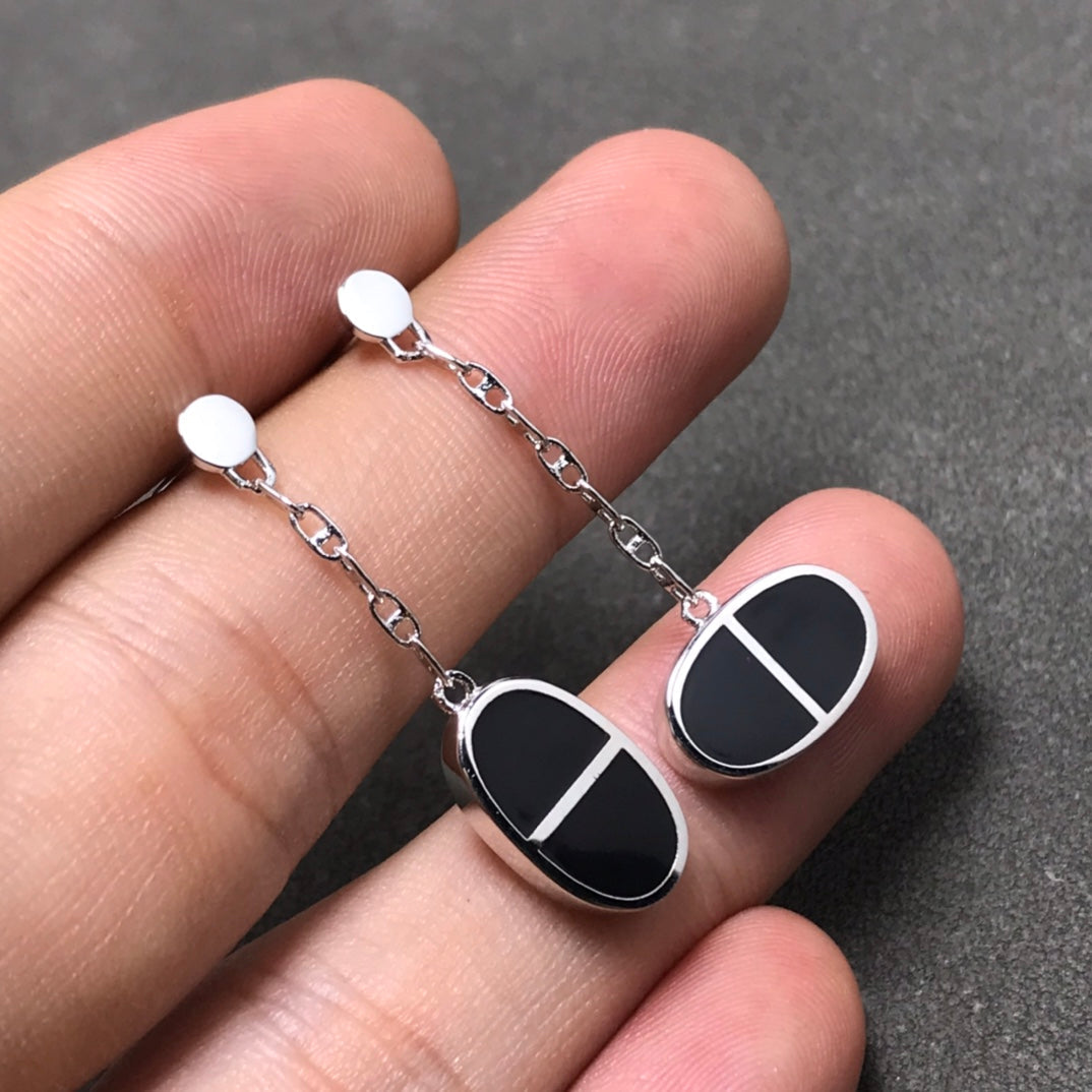 [Spark]CHAINE VERSO BLACK CERAMIC SILVER EARRINGS