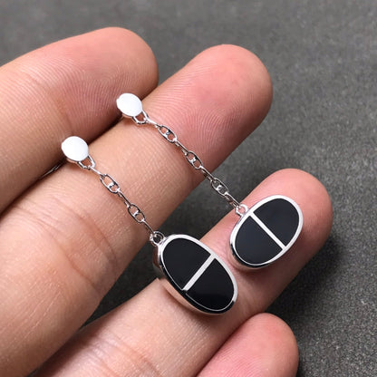 [Spark]CHAINE VERSO BLACK CERAMIC SILVER EARRINGS