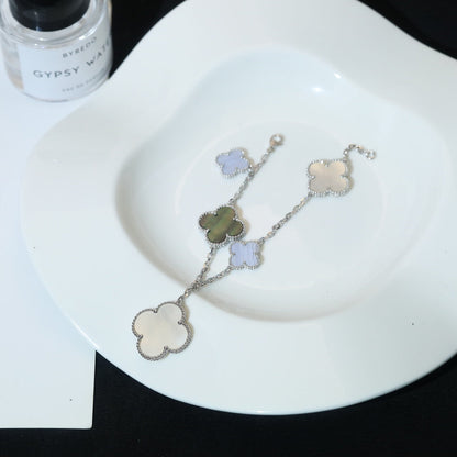 [Spark]CLOVER BRACELET 5 MOTIFS MOP CHALCEDONY SILVER