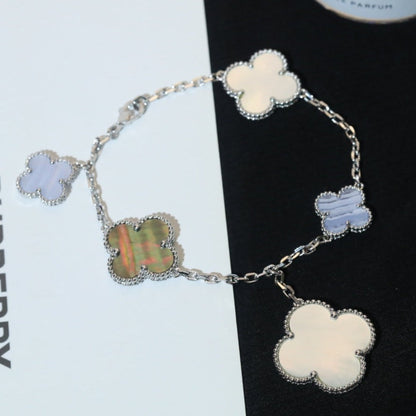 [Spark]CLOVER BRACELET 5 MOTIFS MOP CHALCEDONY SILVER