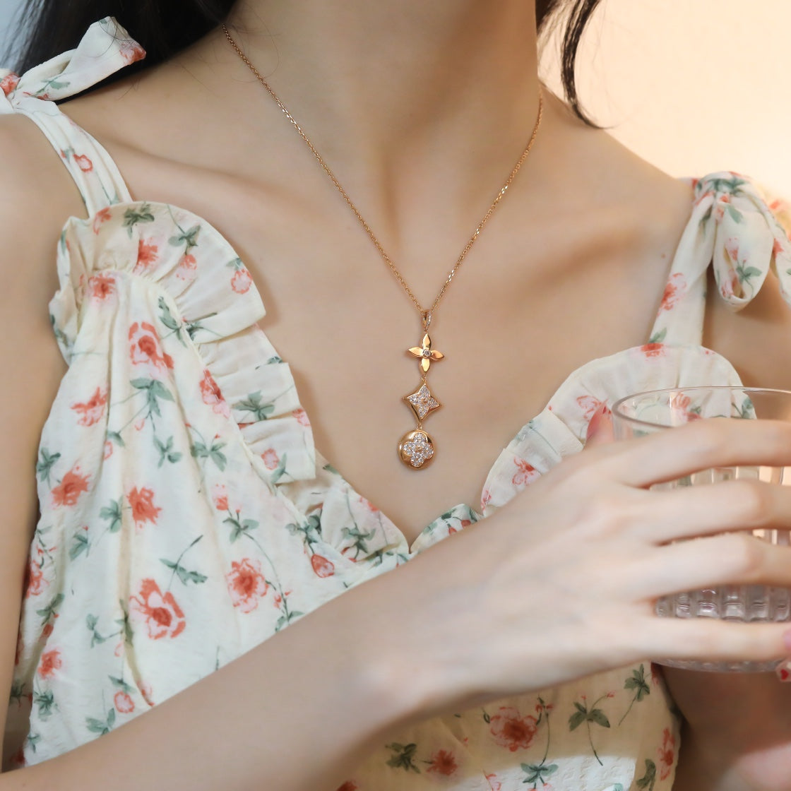 [Spark]STAR AND SUN DIAMOND PINK GOLD NECKLACE