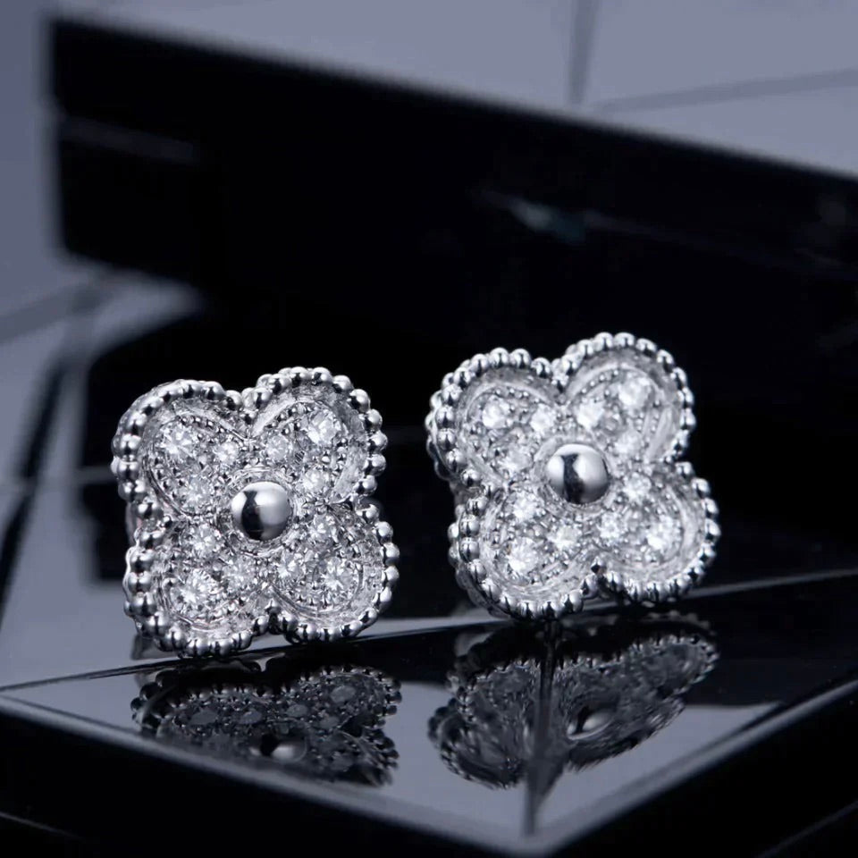 [Spark]CLOVER 1 MOTIFS DIAMOND STUD EARRINGS SILVER