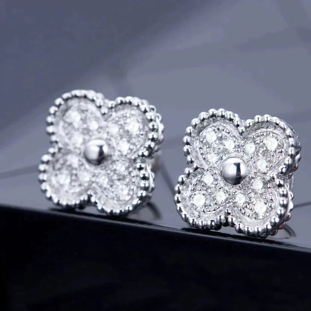 [Spark]CLOVER 1 MOTIFS DIAMOND STUD EARRINGS SILVER