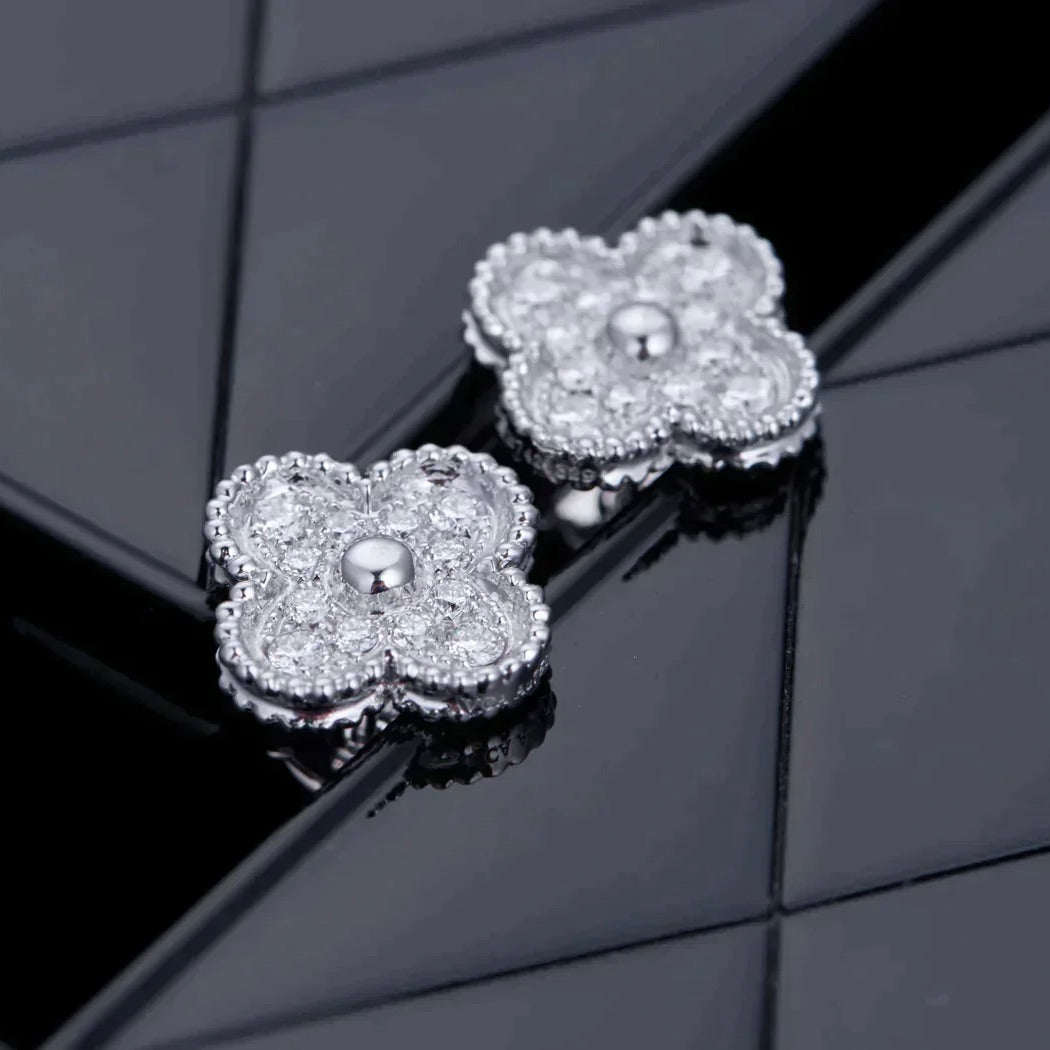 [Spark]CLOVER 1 MOTIFS DIAMOND STUD EARRINGS SILVER