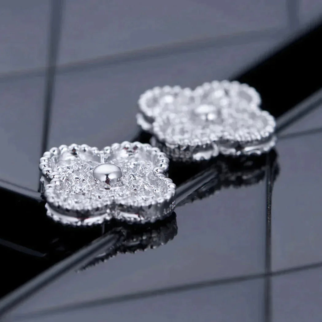 [Spark]CLOVER 1 MOTIFS DIAMOND STUD EARRINGS SILVER