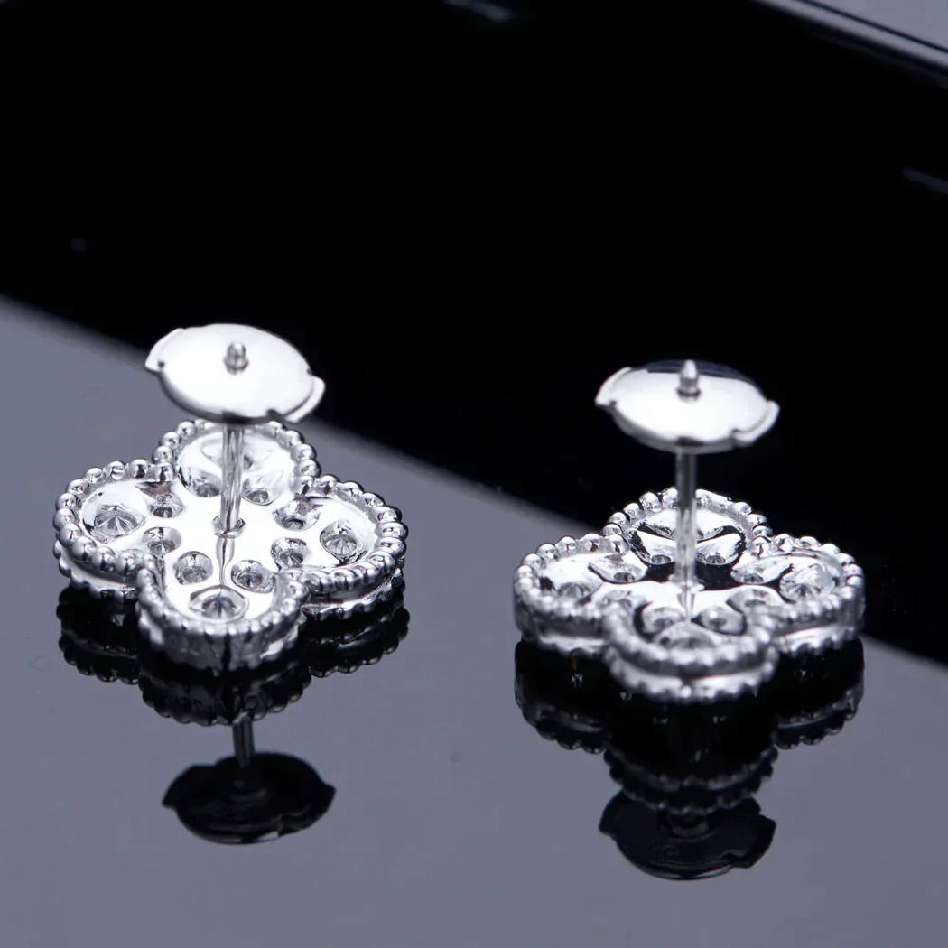[Spark]CLOVER 1 MOTIFS DIAMOND STUD EARRINGS SILVER