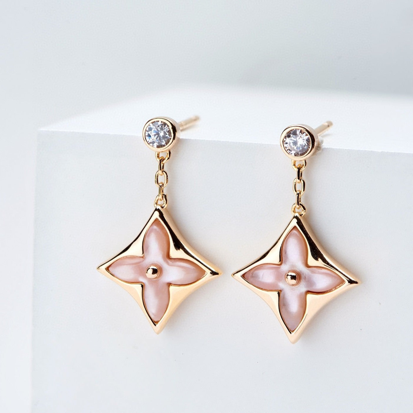 [Spark]DOUBLE STAR PINK GOLD MOP DROP EARRINGS