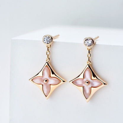 [Spark]DOUBLE STAR PINK GOLD MOP DROP EARRINGS