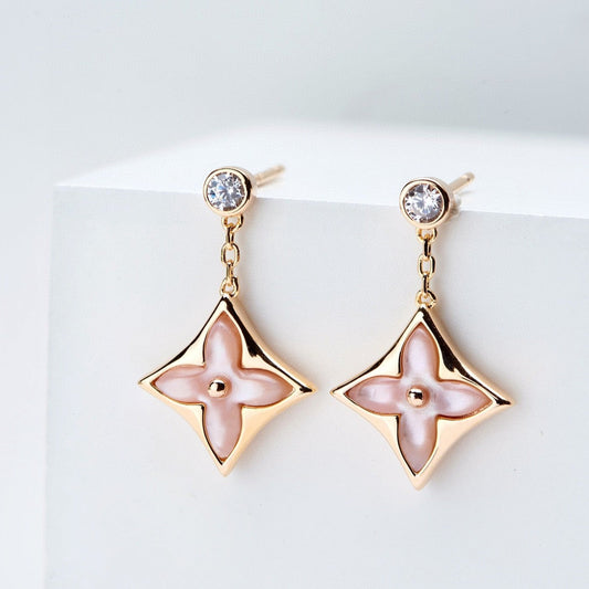 [Spark]DOUBLE STAR PINK GOLD MOP DROP EARRINGS