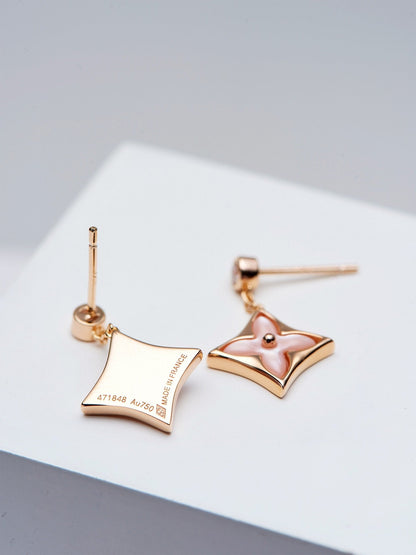 [Spark]DOUBLE STAR PINK GOLD MOP DROP EARRINGS