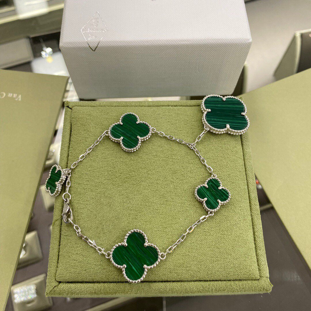 [Spark]CLOVER 5 MOTIFS SIVLER MALACHITE BRACELET