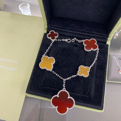 [Spark]CLOVER 5 MOTIFS SIVLER CARNELIAN TIGER EYE BRACELET