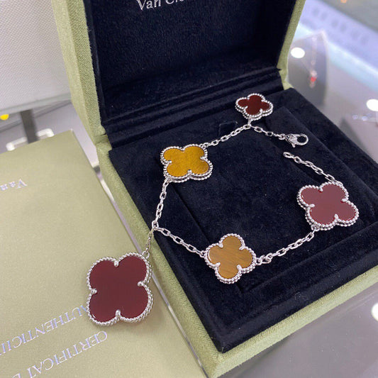 [Spark]CLOVER 5 MOTIFS SIVLER CARNELIAN TIGER EYE BRACELET