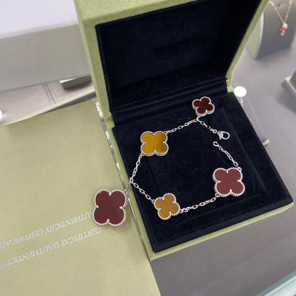 [Spark]CLOVER 5 MOTIFS SIVLER CARNELIAN TIGER EYE BRACELET