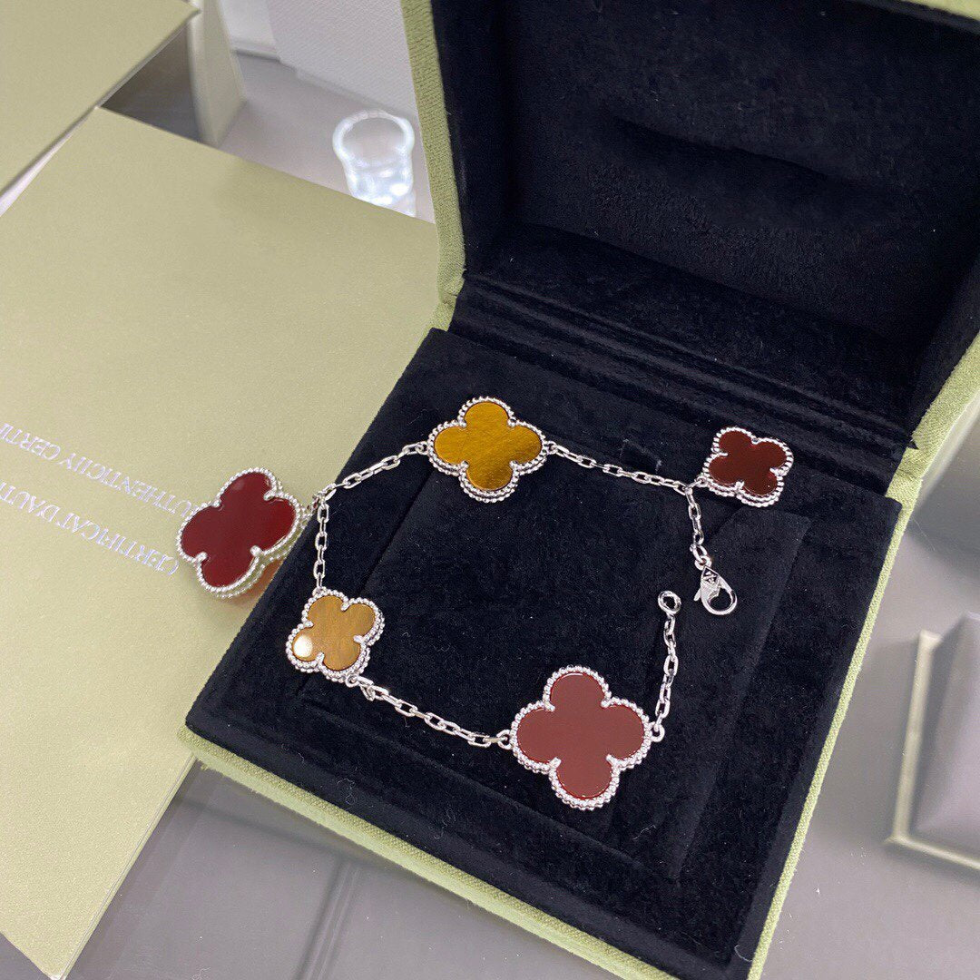 [Spark]CLOVER 5 MOTIFS SIVLER CARNELIAN TIGER EYE BRACELET