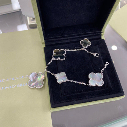 [Spark]CLOVER 5 MOTIFS SIVLER DARK MOP BRACELET