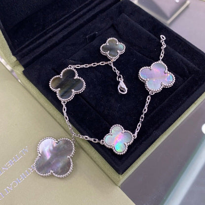 [Spark]CLOVER 5 MOTIFS SIVLER DARK MOP BRACELET