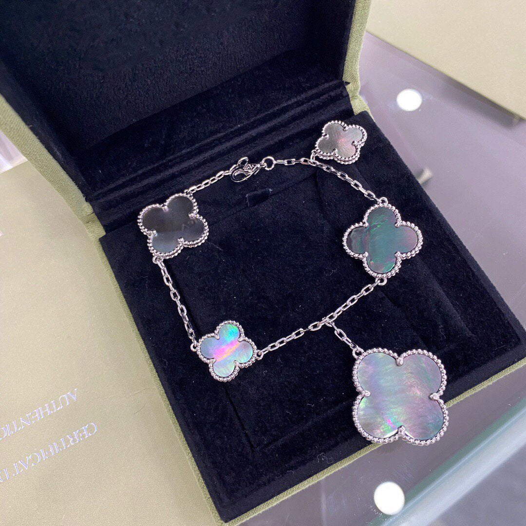[Spark]CLOVER 5 MOTIFS SIVLER DARK MOP BRACELET