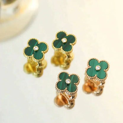 [Spark]CLOVER MEDIUM 1 MOTIFS MALACHITE DIAMOND EARRINGS