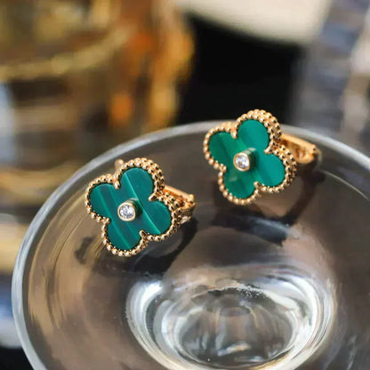[Spark]CLOVER MEDIUM 1 MOTIFS MALACHITE DIAMOND EARRINGS
